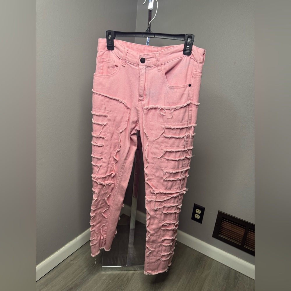 Men's Relaxed Pink Distressed Jeans